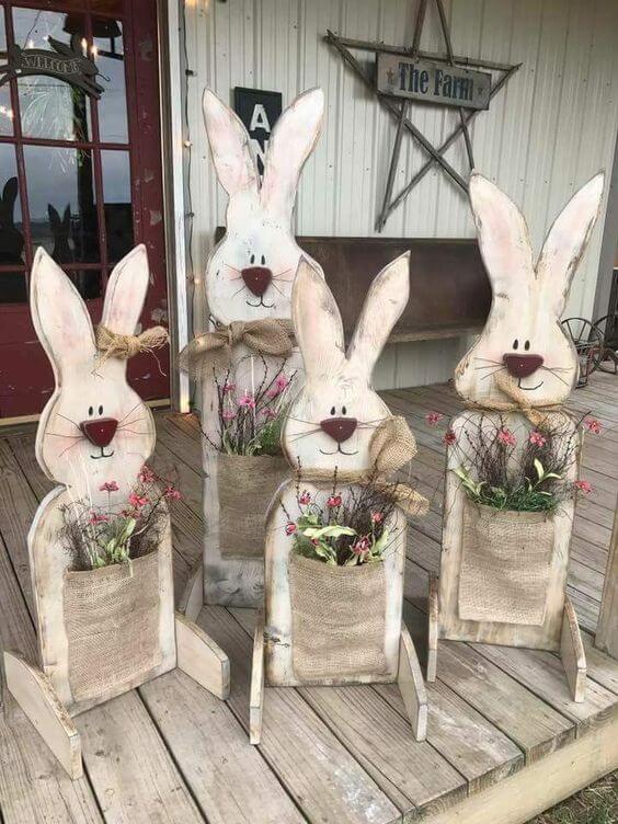 Wood Easter bunny porch | Best Easter Porch Decorating Ideas