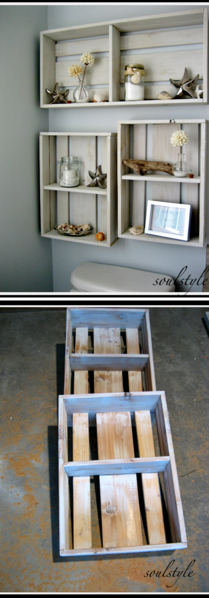 Repurposed Wood Crate | Best Over the Toilet Storage Ideas for Bathroom