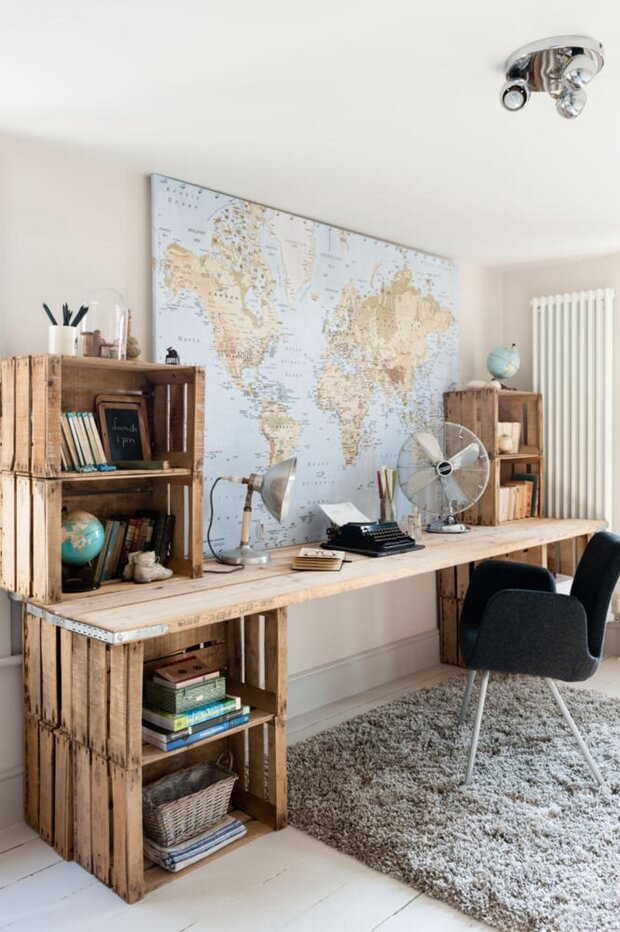 Wood Crate Desk for home office | Best DIY Wood Crate Projects & Ideas