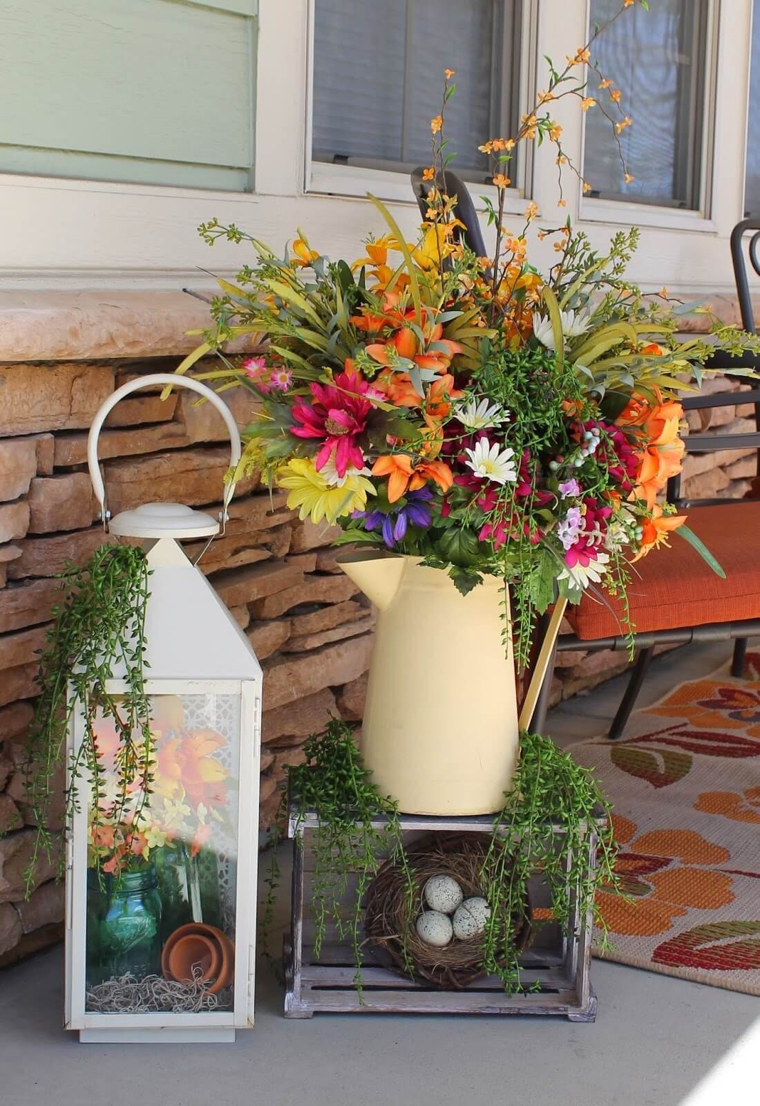 Watering Can and Lantern Floral Displays | Best Easter Porch Decorating Ideas