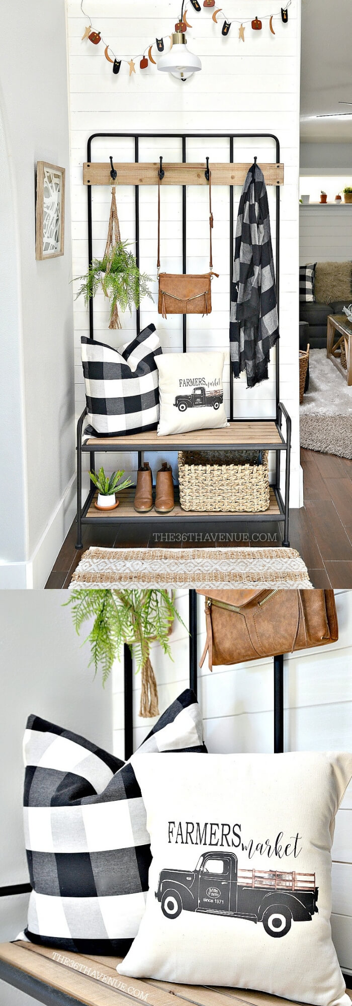 Farmhouse entryway makeover with wood | Best Small Entryway Decor & Design Ideas | Small Mudroom Ideas | FarmFoodFamily.com