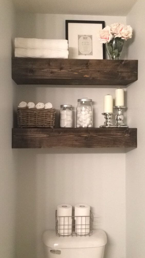 Wood shelves | Best Over the Toilet Storage Ideas for Bathroom