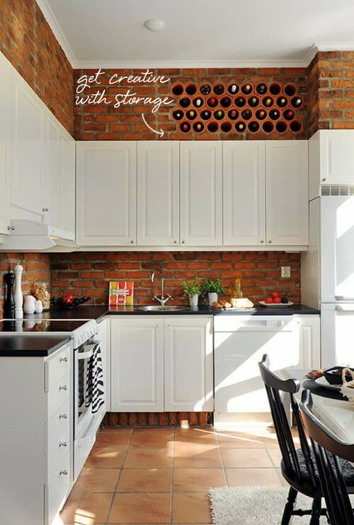 Exposed brick | Best White Kitchen Cabinet Decor Ideas