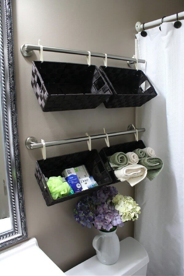 Basket hanging | Best Small Bathroom Storage Designs & Ideas