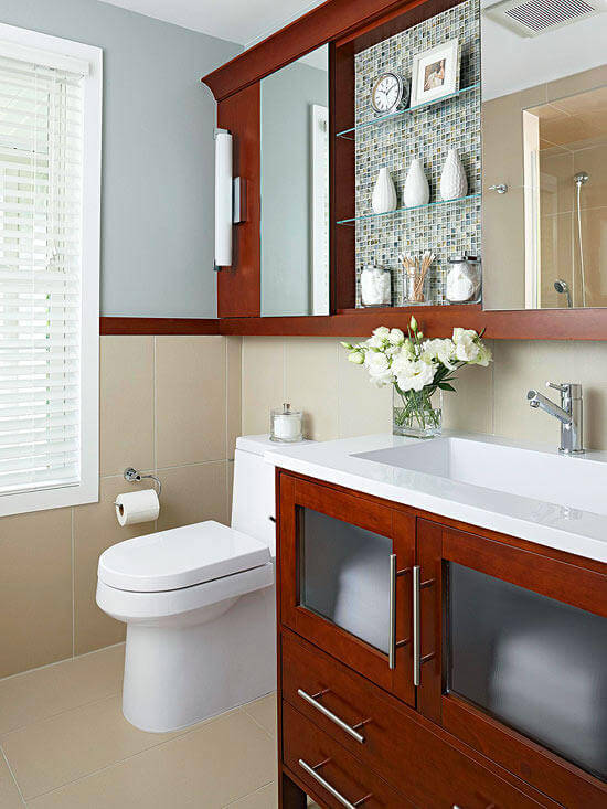 Mix of open and closed shelves | Best Small Bathroom Storage Designs & Ideas