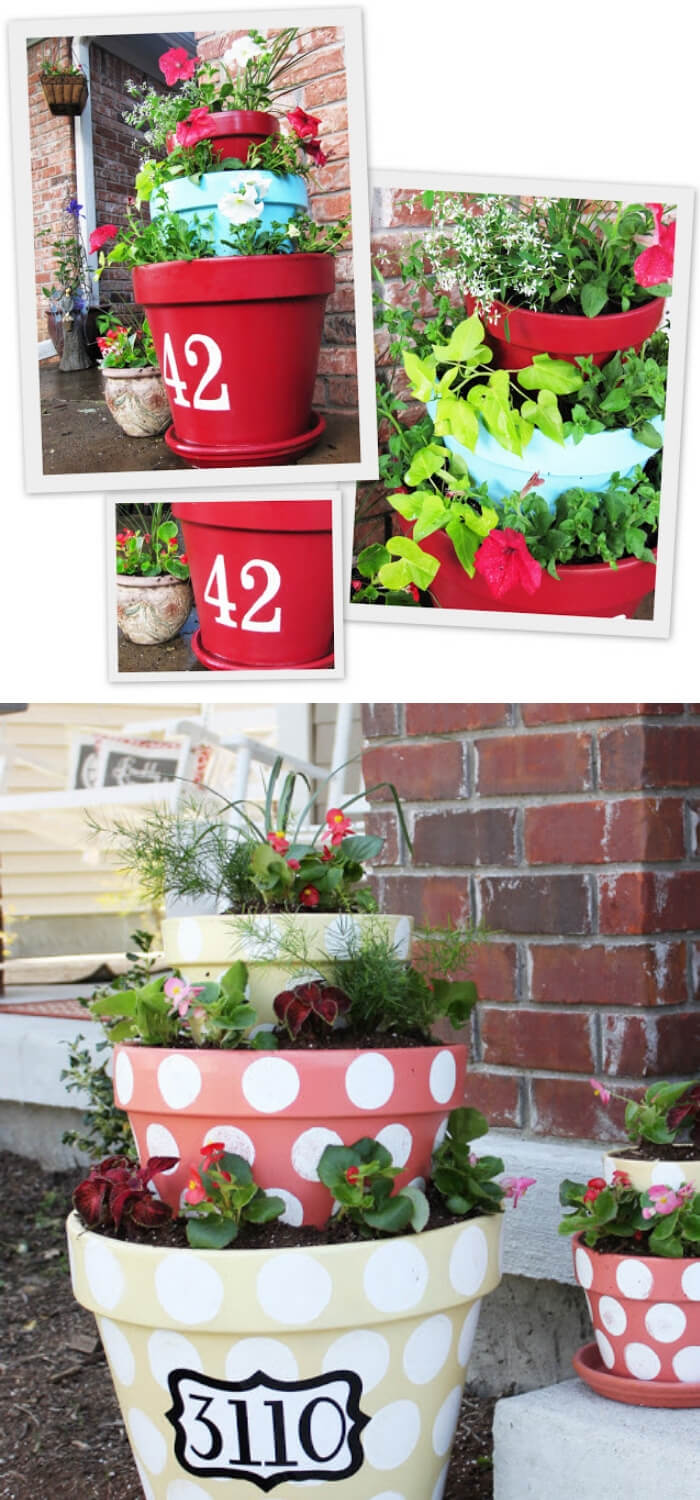 Dotted Tired Planters | DIY Spring Porch Decor Designs & Ideas