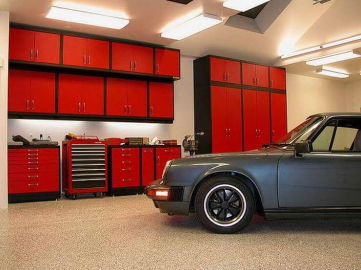 Garage Lighting Ideas With Red Cabinet | Best Garage Lighting Designs & Ideas