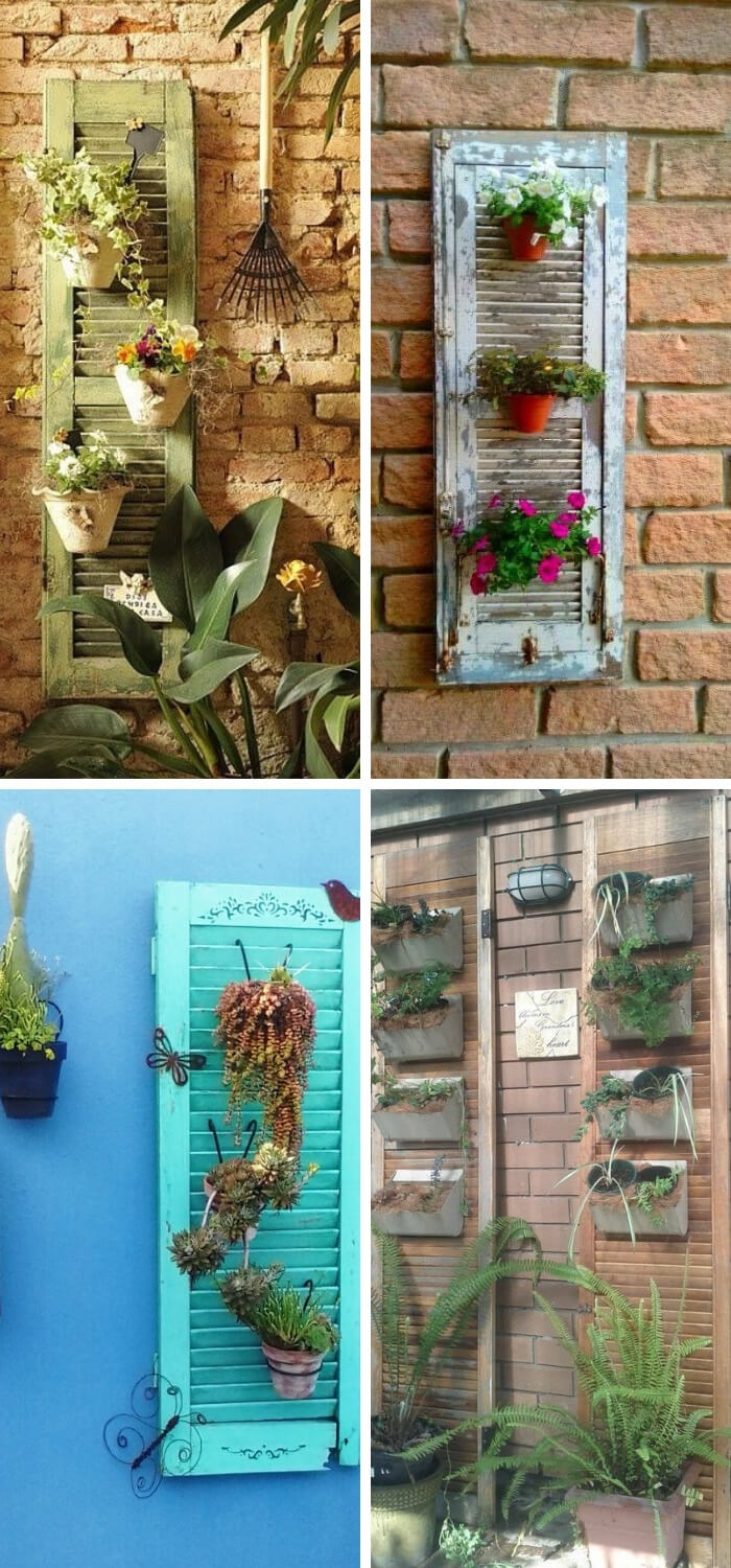 DIY Ideas To Upgrade Your Garden: Hang potted plants with a DIY shutter