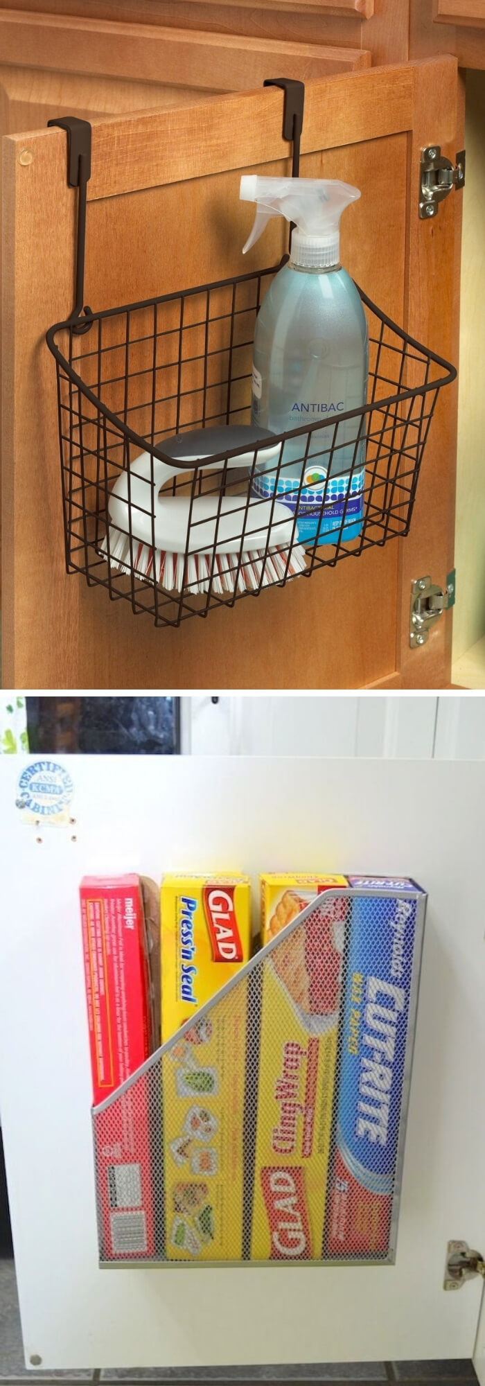 A basket that hooks over your cabinet door
