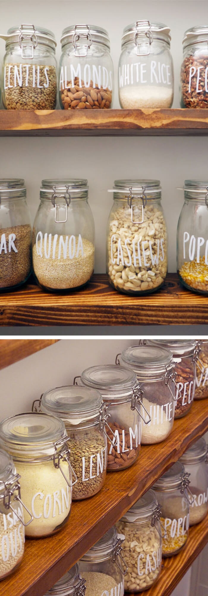 Storage dry goods with mason jars | Inspiring Farmhouse Kitchen Design & Decor Ideas