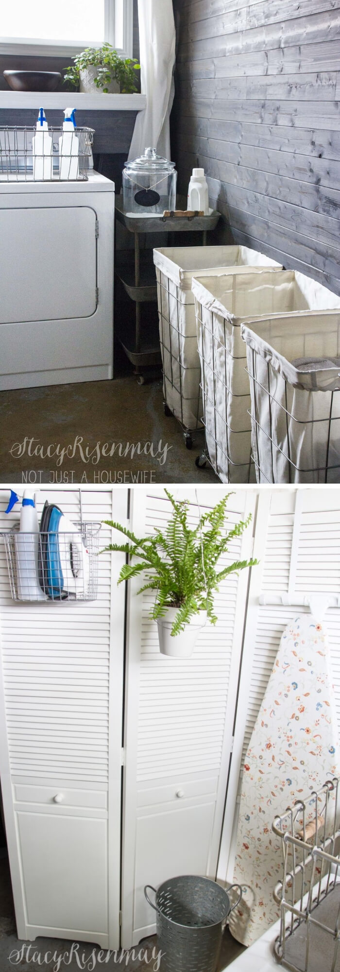 DIY Farmhouse Laundry Room Ideas: Solving problem in laundry room with rolling laundry cart