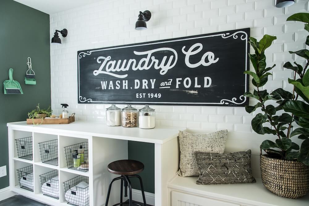 DIY Farmhouse Laundry Room Ideas: Add a painted laundry room mural on the wall