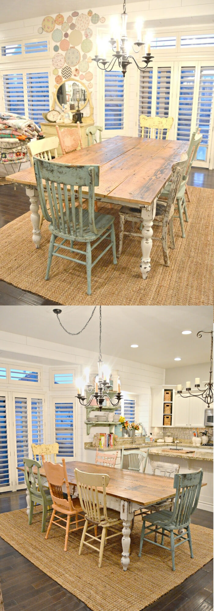 Farm style table w/mismatched chairs | Stunning Farmhouse Dining Room Design & Decor Ideas