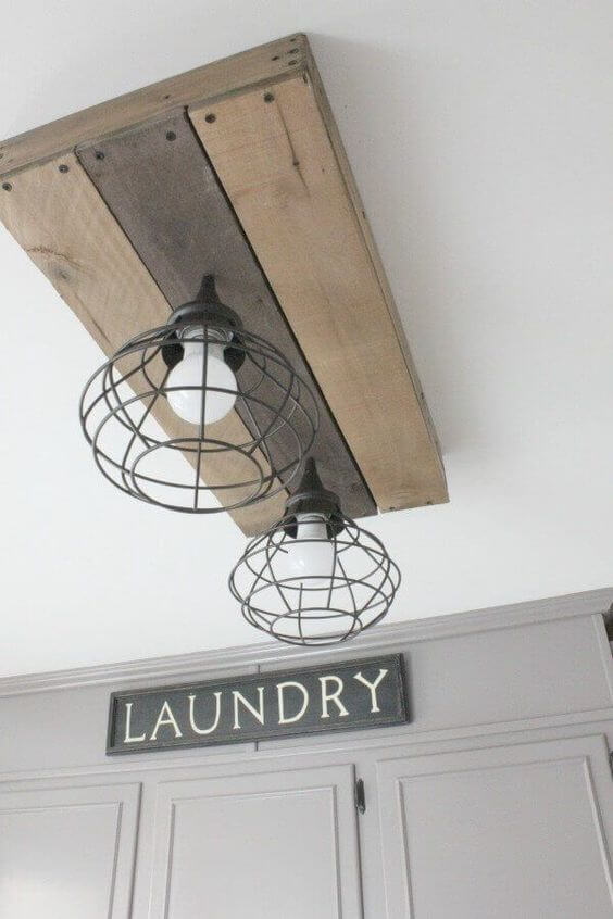 Farmhouse Lighting Designs & Ideas: Overhead DIY Light for Laundry room