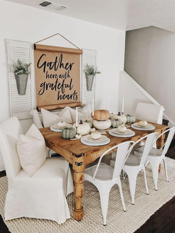 White style with inviting sign | Stunning Farmhouse Dining Room Design & Decor Ideas