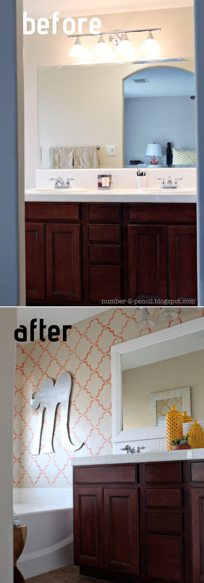 Coral and Yellow Master Bathroom Makeover