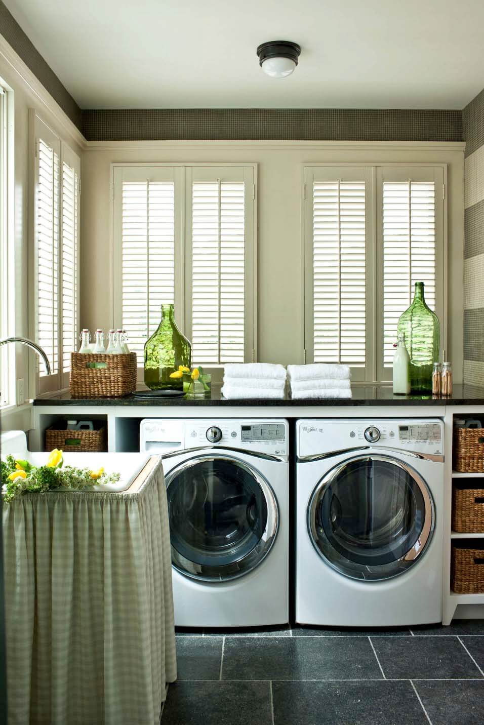 DIY Farmhouse Laundry Room Ideas: Black Pearl Granite counter-top