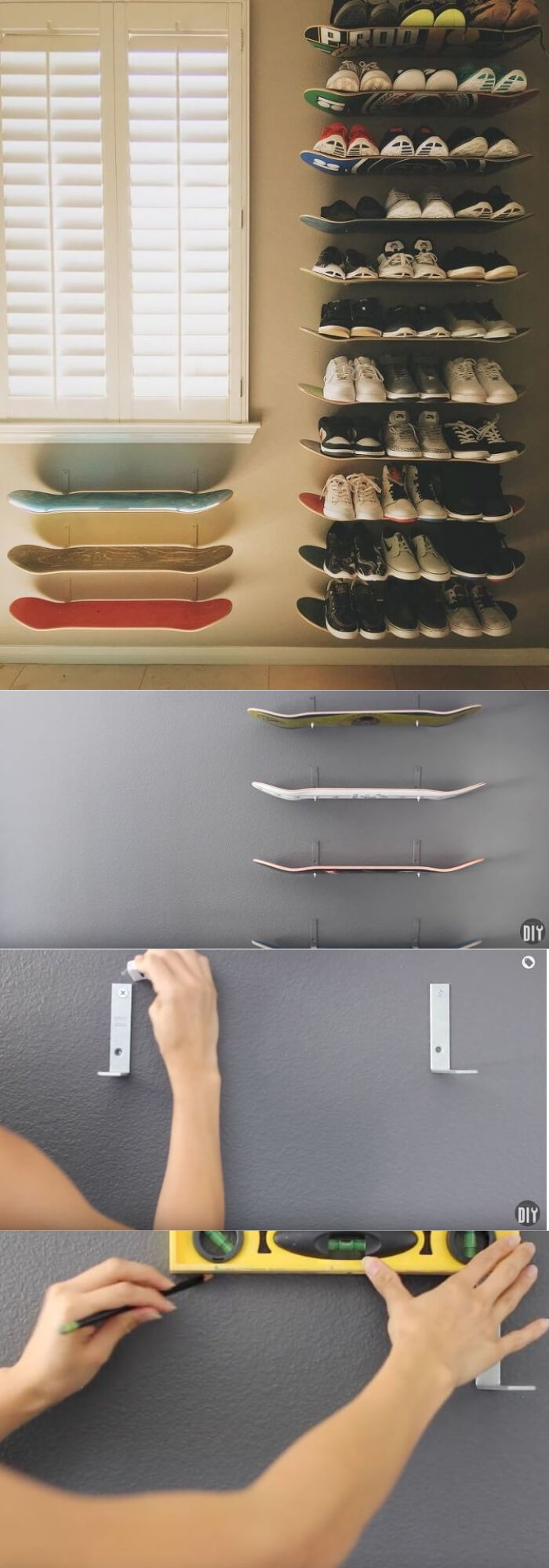 Shoe Shelves from skateboards