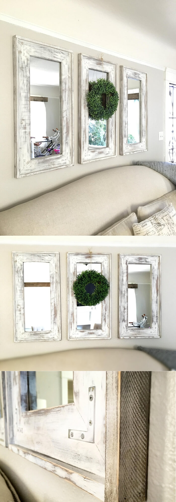 Wood frame Farmhouse set of three mirrors | Inspiring Farmhouse Kitchen Design & Decor Ideas