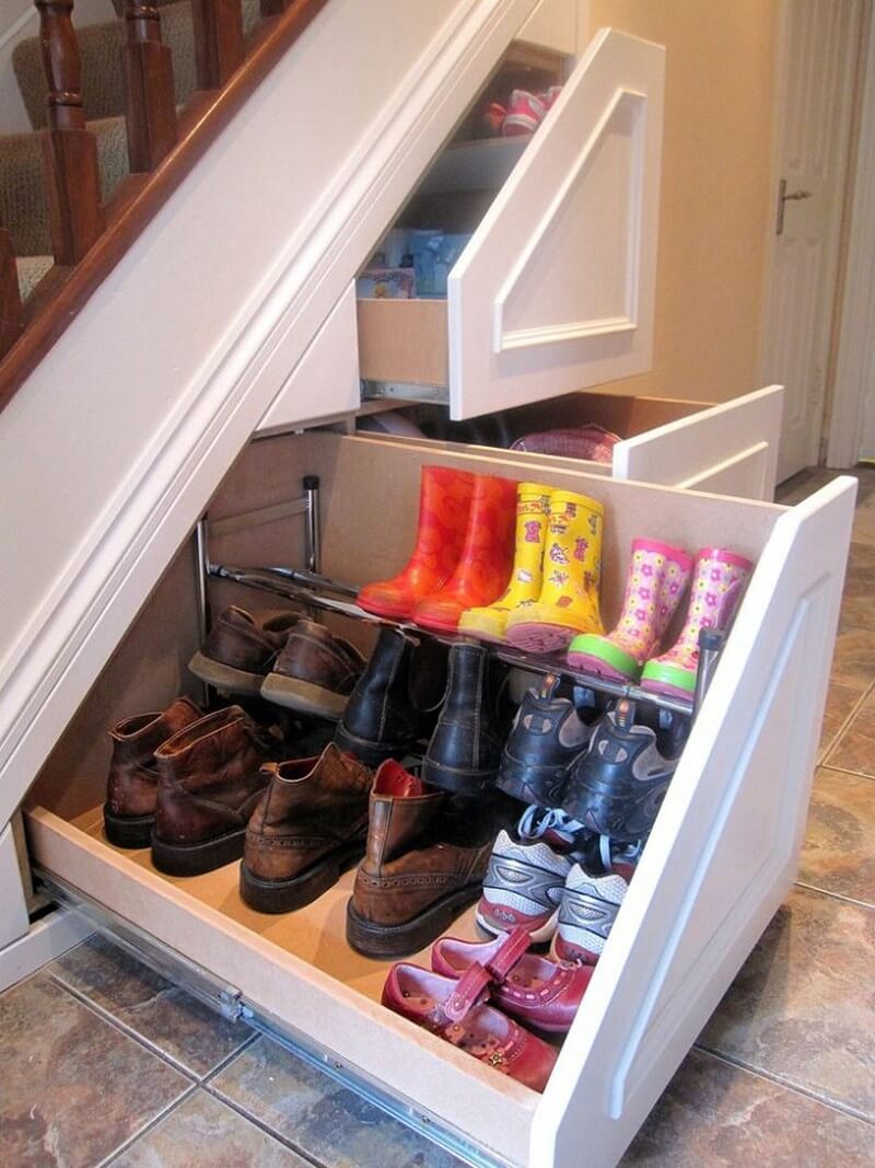 Under the staircase | Smart Shoe Storage Ideas & Designs For Any Zoom Size