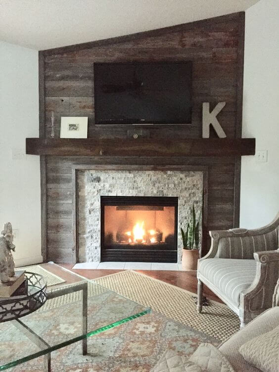 Corner fireplace renovated from box tv space