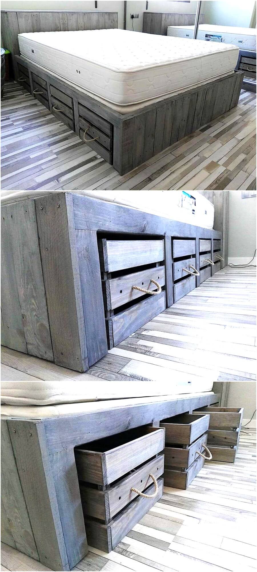 Rustic Look Giant Pallet Bed With Storage