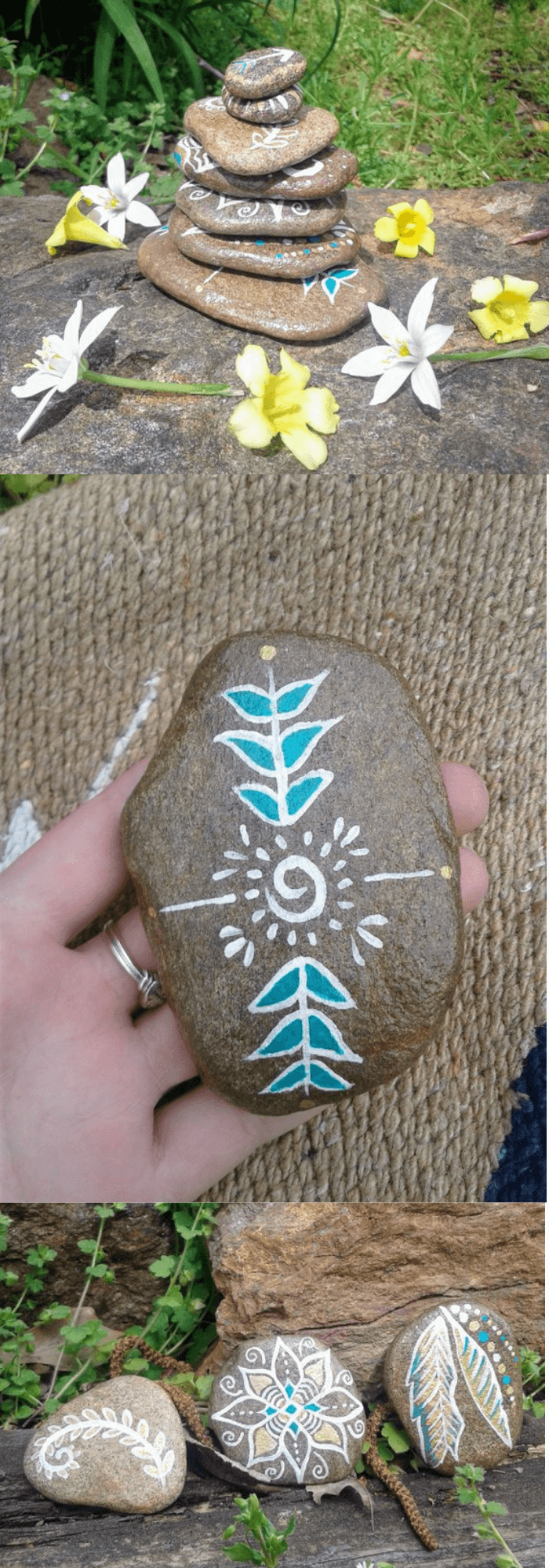 Turquoise and Gold Zen Garden Stacking River Rocks
