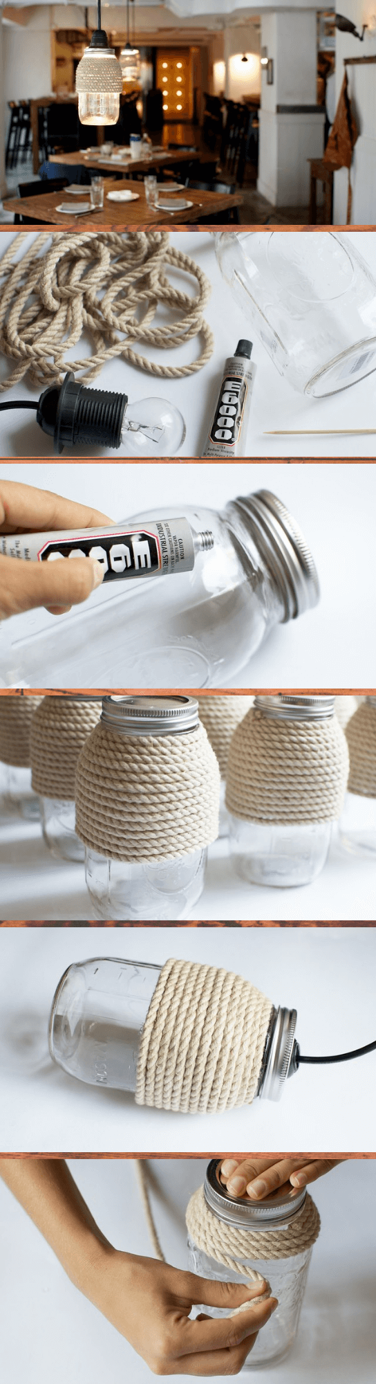 DIY Rope Wrapped Mason jar Lights