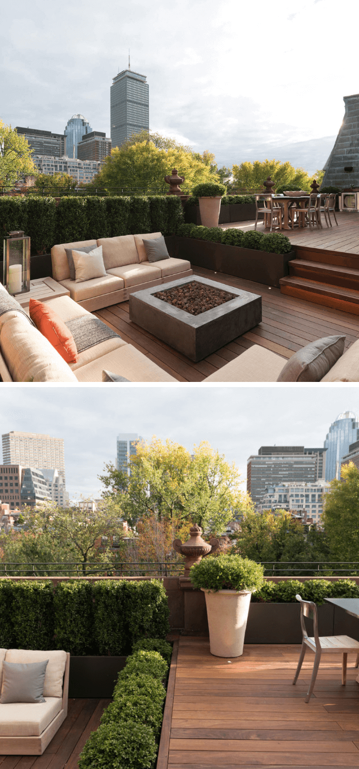 Boston rooftop garden with deck