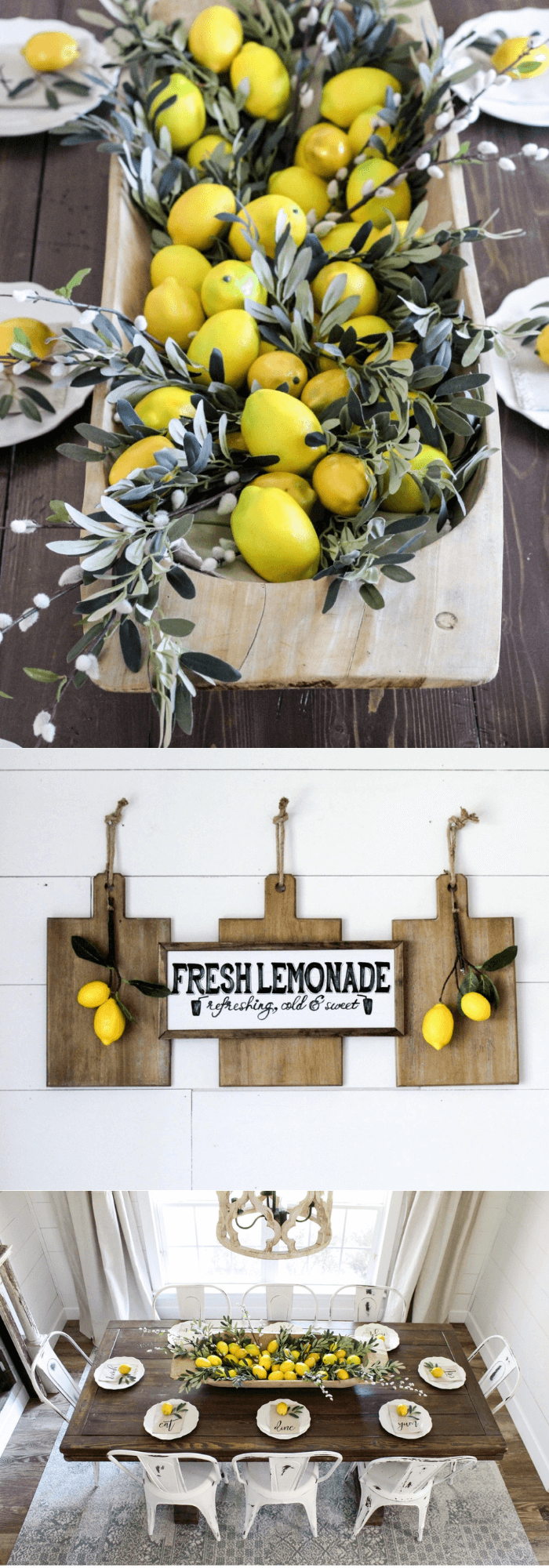 Summer Farmhouse Decor Ideas & Designs Dining room with faux lemon tree