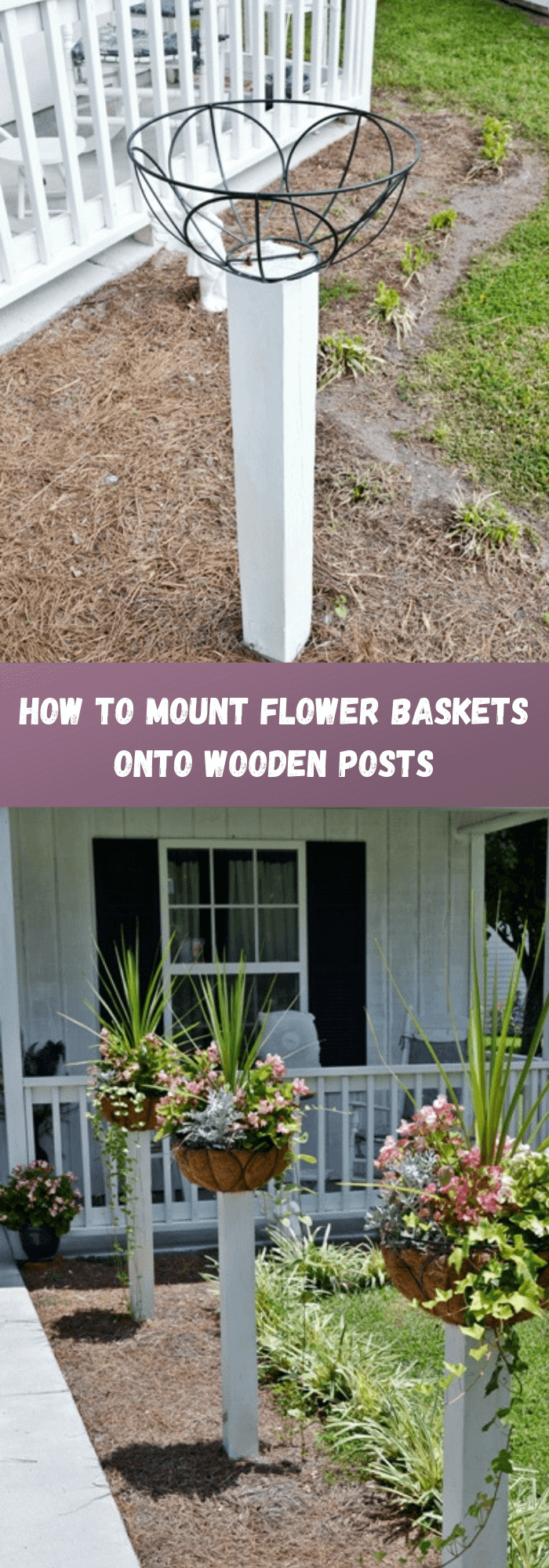 Mount Flower Baskets onto Wooden Posts