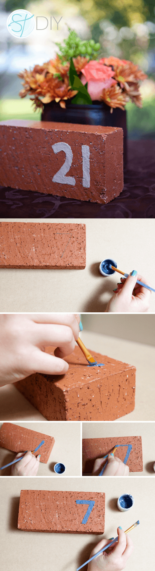 DIY painted brick table number