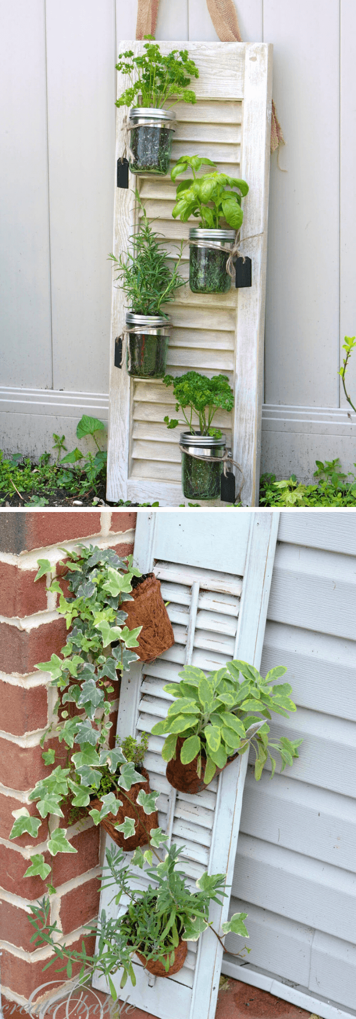 Old Shutter Outdoor Decor Ideas Shutter and Mason Jar Herb Garden