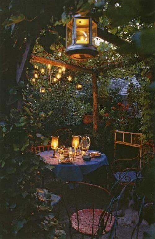 Outdoor space with lighting for night event