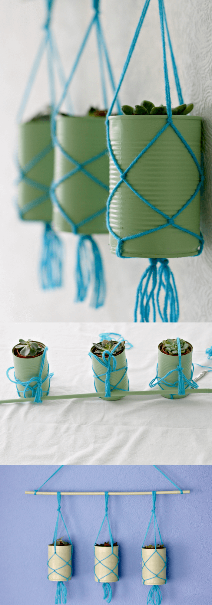 Tin can hanging planters