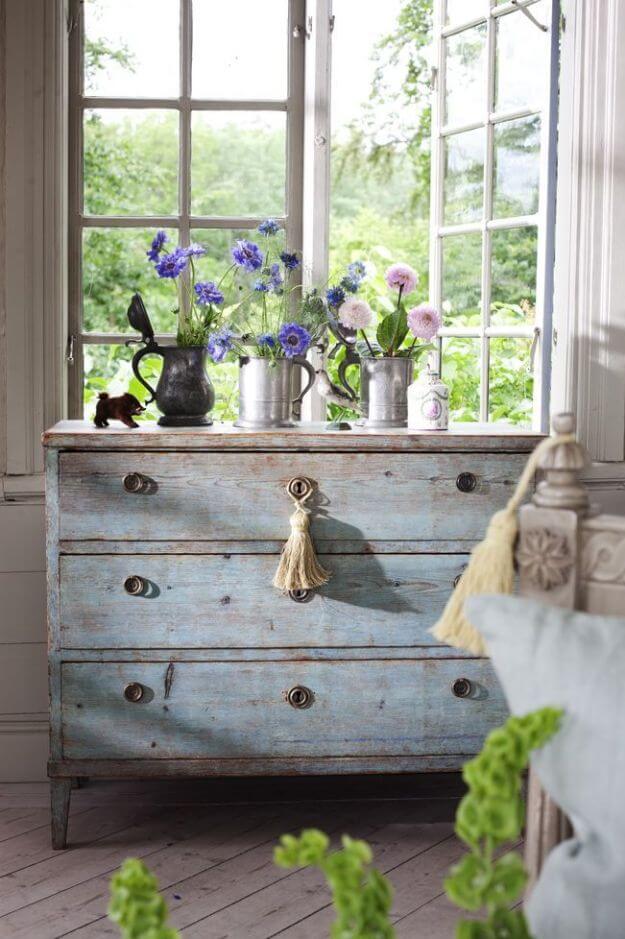 Reclaimed Wood Dresser with Flowers
