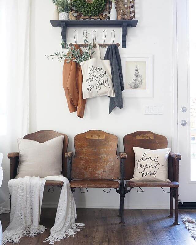 Vintage seating with a barn hanging