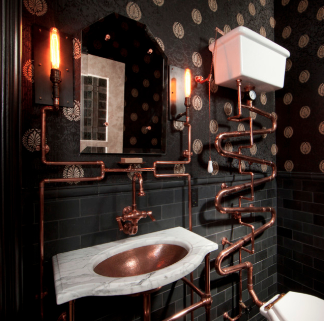 copper bath with the pipe outside