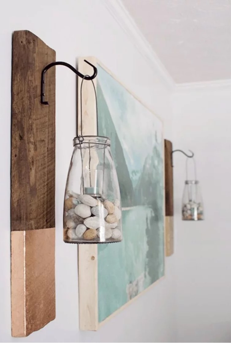 jars with stones hanging on the walls