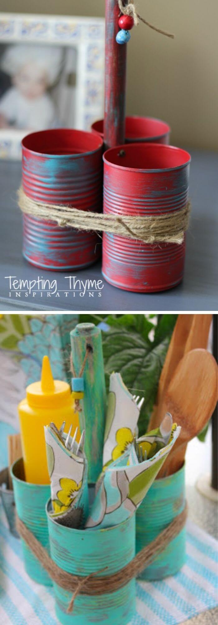 Upcycled tin can caddy