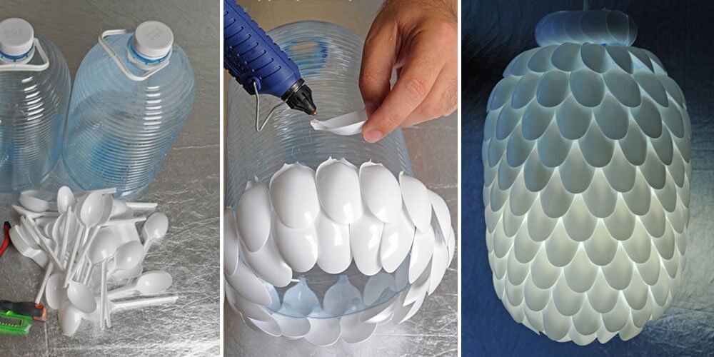 Lamp with plastic spoons