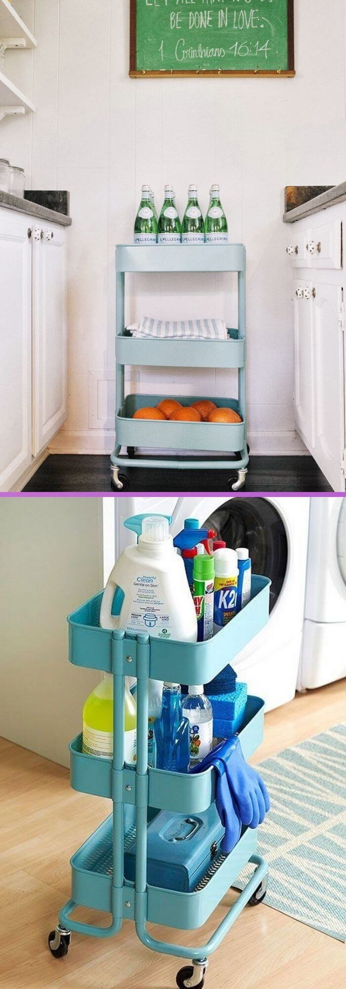 Shelf with wheels to store products in the kitchen A cart that moves where you can put hygienic products