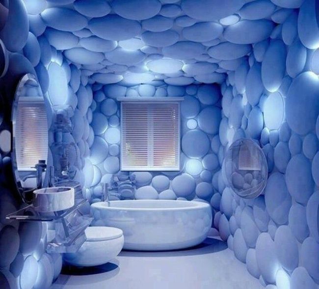 bathroom with walls with linings that look like bubbles
