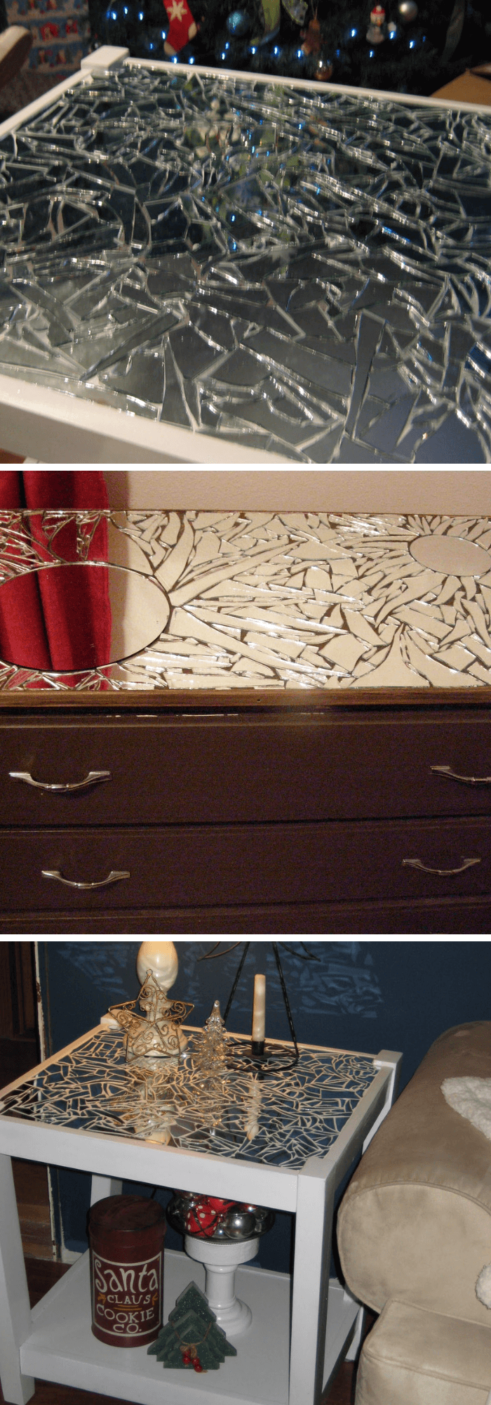 Transform old furniture (closet, table) by using broken mirrors
