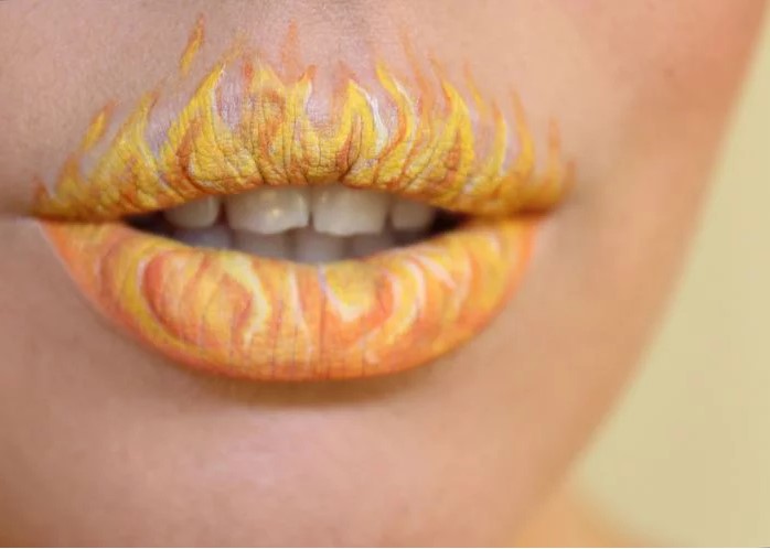 Design of lips for halloween in the form of fire flames