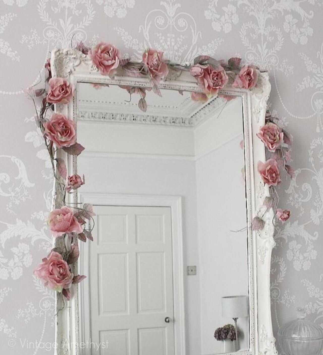 White mirror with pink flowers