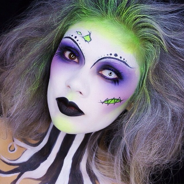 Girl with makeup for beatlejuice halloween