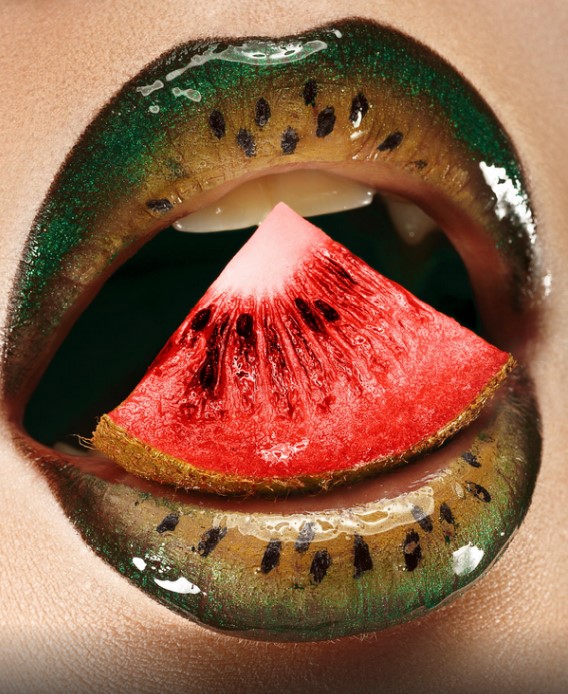 Lip design for halloween in the shape of a watermelon