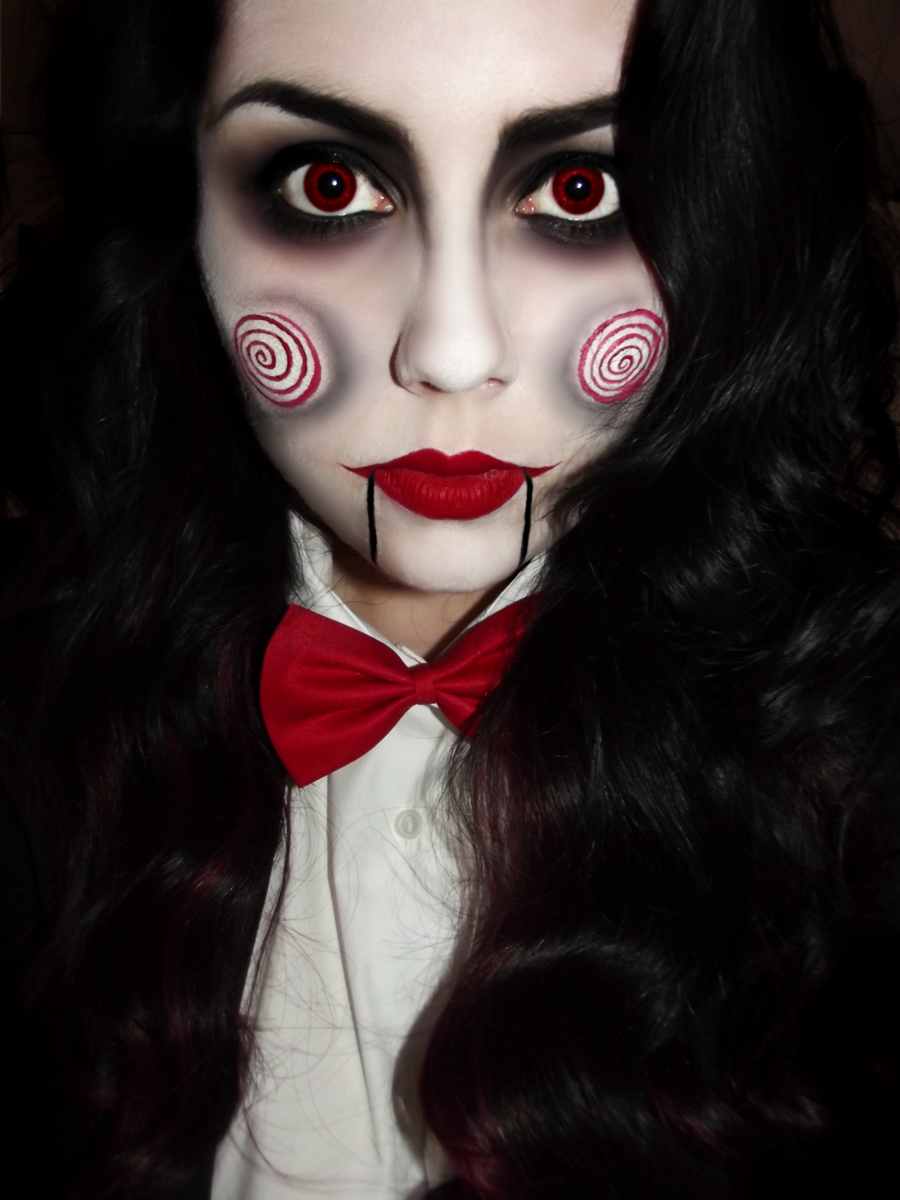 Girl with makeup for halloween as saw