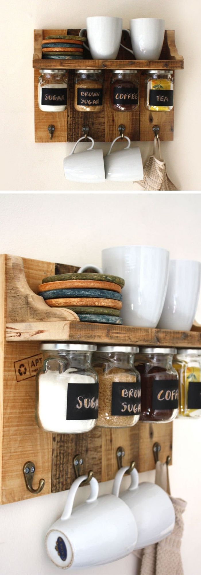 Gorgeous spices or coffee shelf with hanging jars